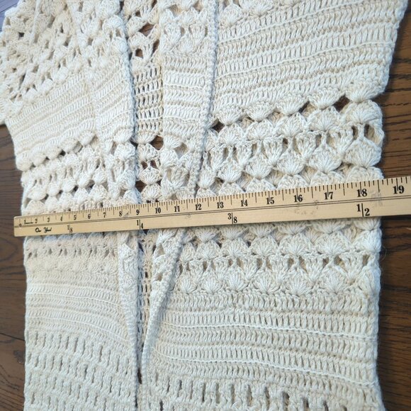 KUNA Cardigan Ivory Alpaca Sweater Women M Open Knit Crochet Boho Peru - Picture 13 of 15